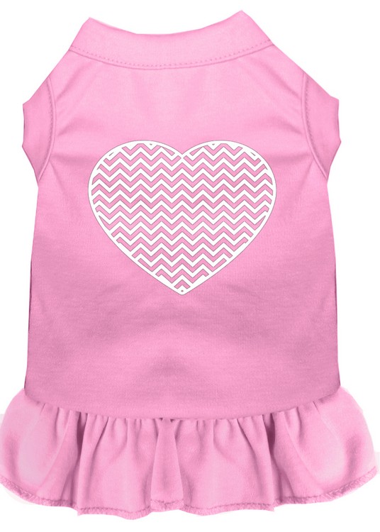 Chevron Heart Screen Print Dress Light Pink XS